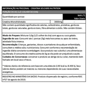 Creatina Monohidratada 150g- 100% Pura Importada - Soldiers Nutrition - Tartaruga Shop